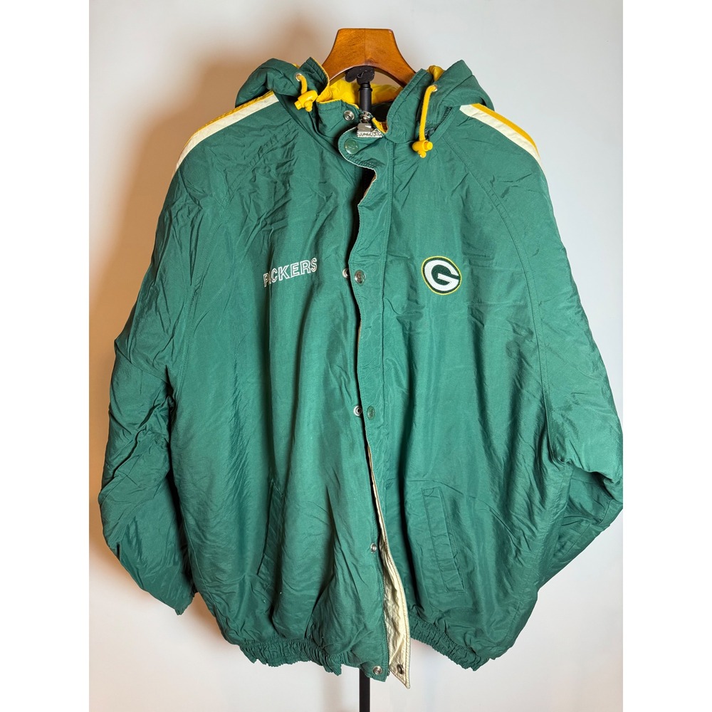 Vintage Starter Green Bay Packers Jacket Mens 2XL Green Puffer Parka NFL 90s - Picture 2 of 6